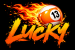 Lucky 13 Logo - Orange Ball with Flames